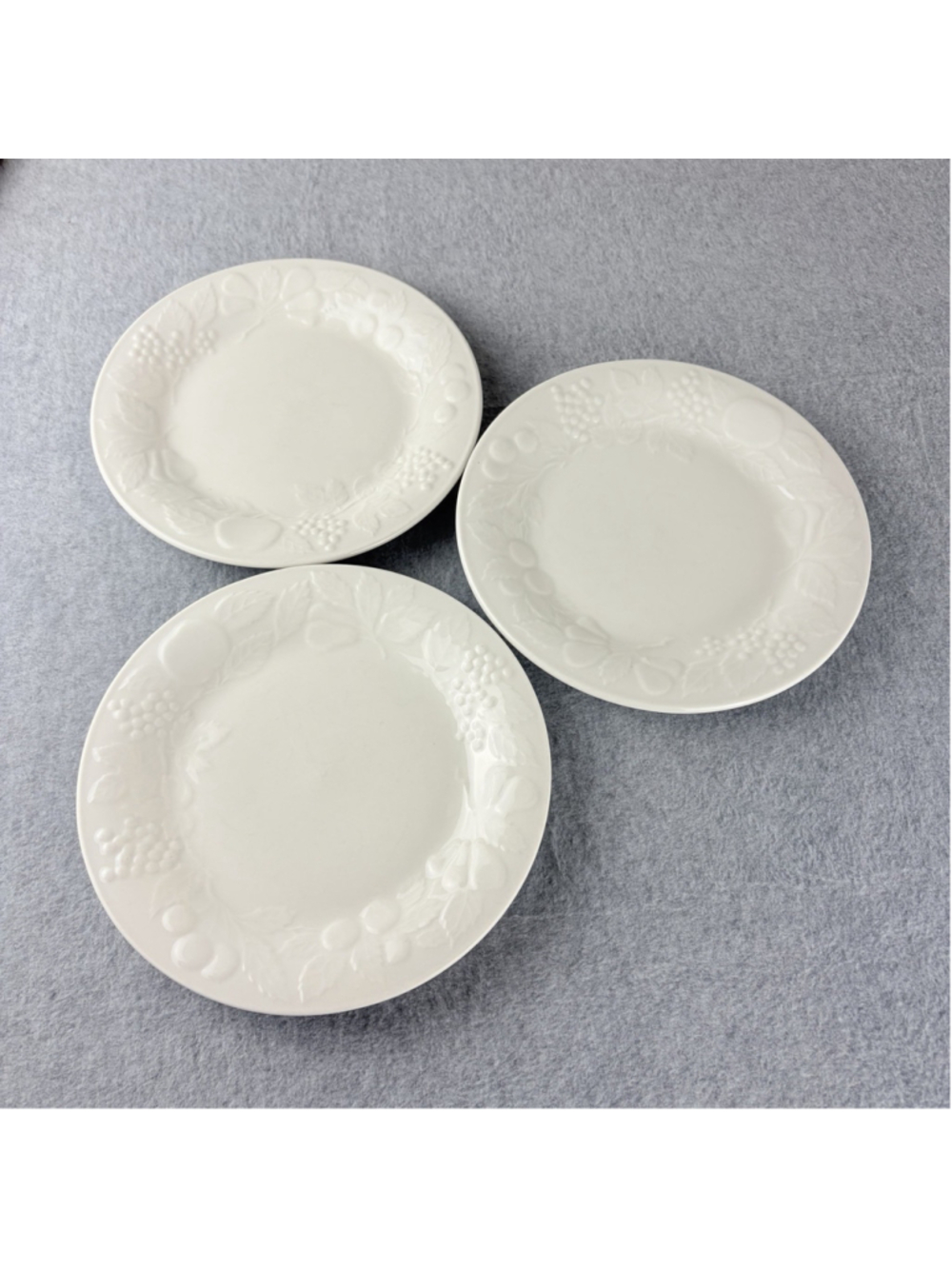 Gibson White Embossed Fruit Dessert Salad Plates 7 7/8" Cottage Shabby Set of 3